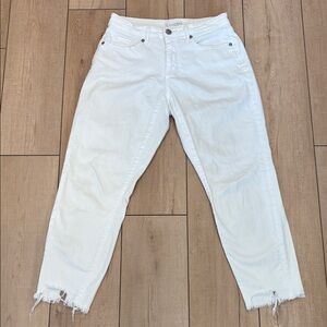 LOFT Curvy Skinny Crop White Jeans with Frayed Hem